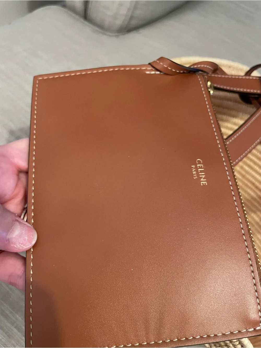 Celine Classic Panier Braided Triomphe in Raffia and Calfskin with dust bag - Picture 13 of 16